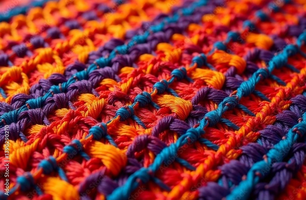Colorful woven fabric showcases intricate patterns and vibrant threads in a close-up view of textile craftsmanship Colorful woven fabric showcases intricate patterns and vibrant threads in a close-up view of textile craftsmanship