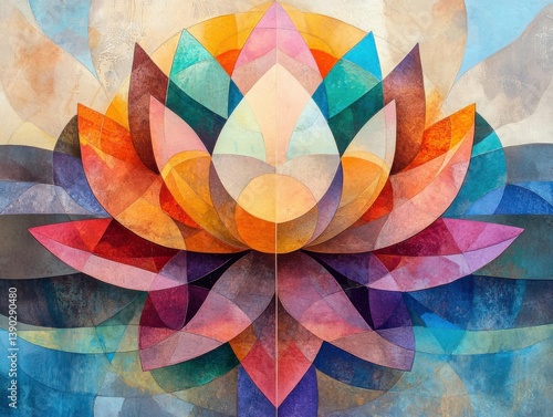 A lotus flower design radiating balanced geometric petals,