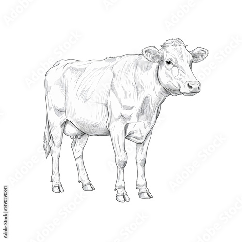 Guernsey cow standing, hand drawn farm animal illustration