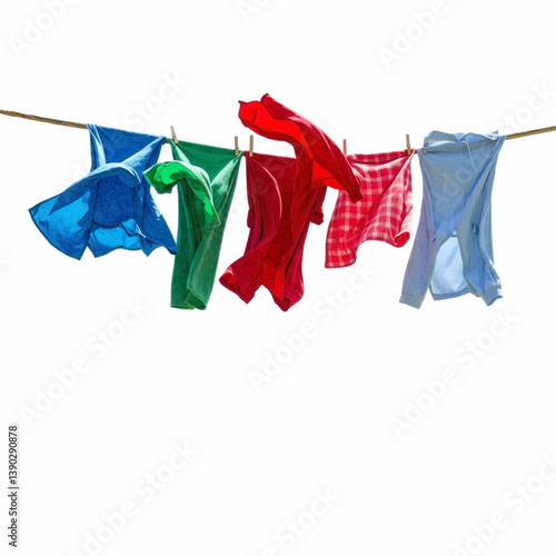 Colorful clothes hanging and drying on a clothesline