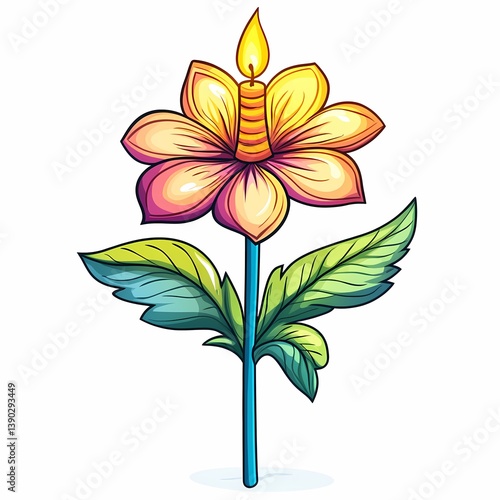 Vibrant Floral Candle Illustration: Modern Botanical Art for Elegant Interior Decor