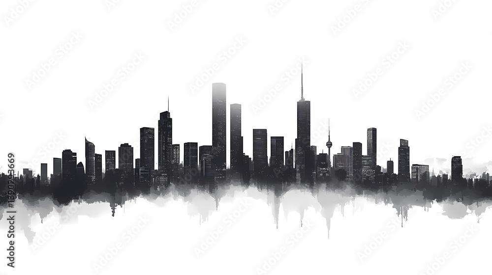 Fototapeta premium Modern Urban Landscape Cityscape Silhouette | Skyscraper & Skyline Architecture