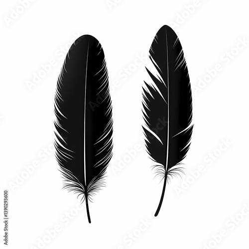 Elegant Black Feather Illustration - Vector Art with Ornamental, Floral, and Bohemian Design Elements on a White Background