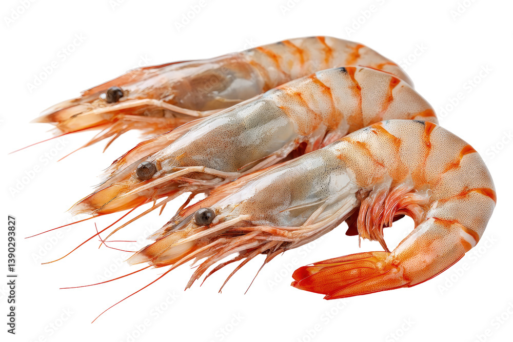 Three fresh prawns on a transparent background Three fresh prawns on a transparent background