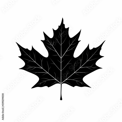 Vector Illustration of Black Maple Leaf Silhouette: Autumn Botanical Art and Nature Design