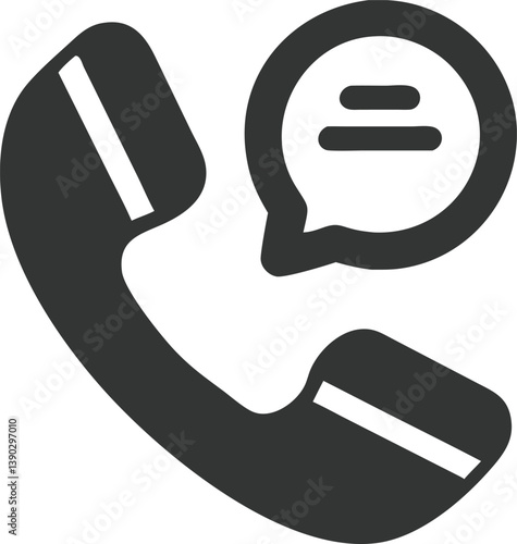 Isolated Old Telephone Handset with Speech Bubble in Flat Gray Design