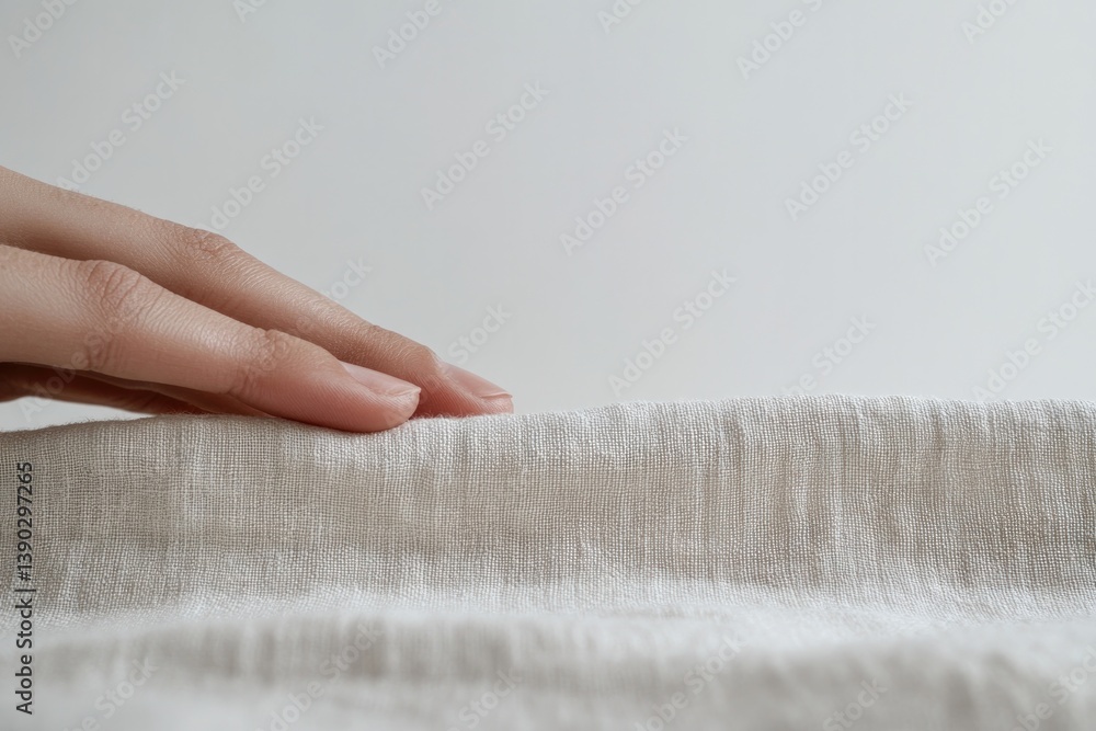Gentle touch on soft fabric creates serene atmosphere highlighti Gentle touch on soft fabric creates serene atmosphere highlighti