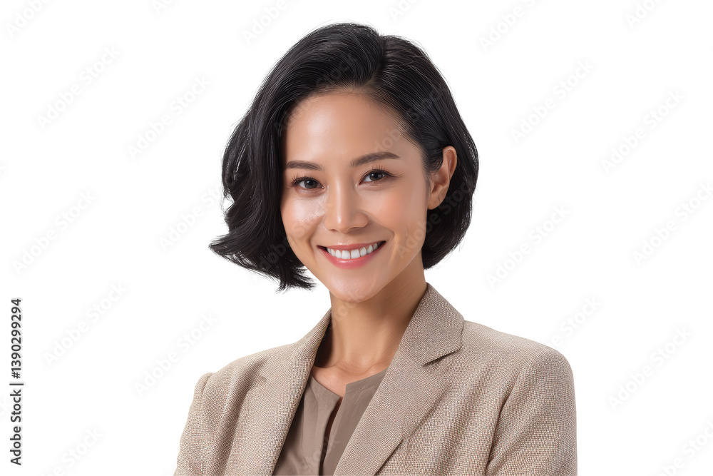 Smiling Asian woman in blazer on transparent background, professional headshot Smiling Asian woman in blazer on transparent background, professional headshot