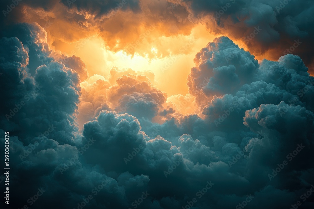 Fototapeta premium Dramatic cloudscape, sun breaking through