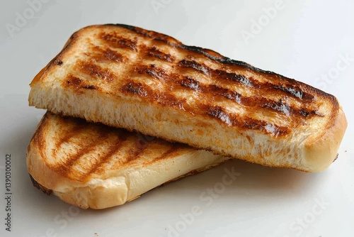 Crispy golden grilled bread stacked on a clean surface serves as a delicious snack or breakfast option