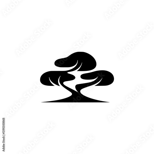Minimalist Black Bonsai Tree Silhouette, Zen Style