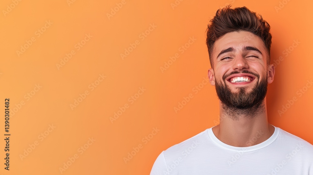 Obraz premium Joy Man smiling broadly after receiving good news, his joy radiating through his expression.