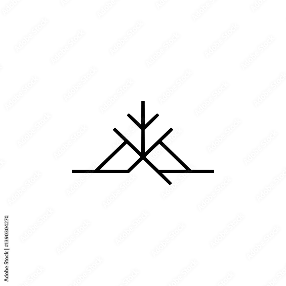 Abstract Geometric Line Art: Tree/Mountain Icon on White Abstract Geometric Line Art: Tree/Mountain Icon on White