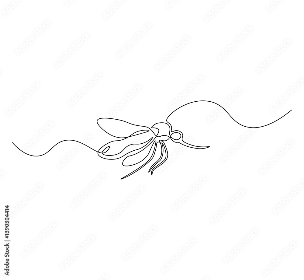 Obraz premium Dengue mosquito outline drawing illustration. Continuous line draw of insect animals vector.