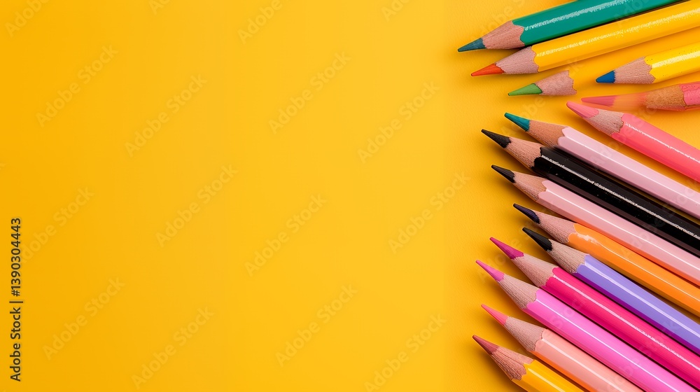 Fototapeta premium Colorful colored pencils on yellow background