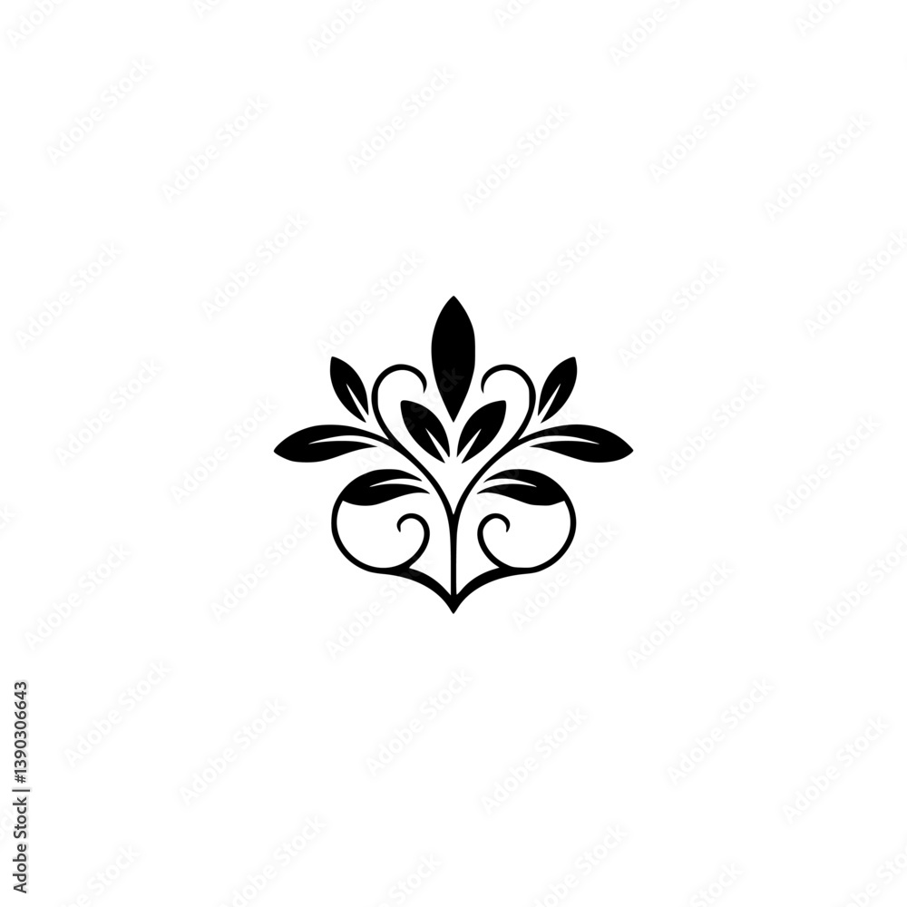 Minimalist Floral Emblem: Elegant Black Leafy Design on White Minimalist Floral Emblem: Elegant Black Leafy Design on White