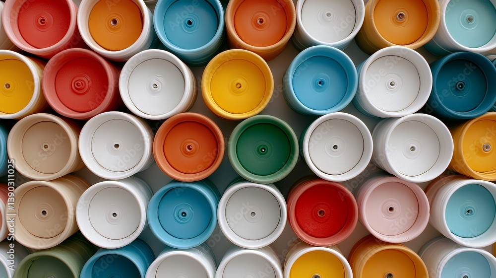 Colorful cylindrical containers wall display Colorful cylindrical containers wall display