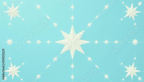 Mid-century modern starburst pattern with off-white stars on light blue background,  wrapping paper,  retro