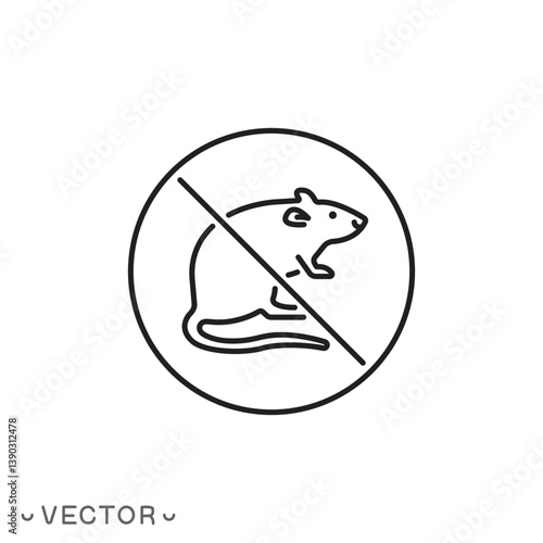 no rats icon, mice prohibition, control or anti pest, ban or  exterminate, thin line symbol isolated on white background, editable stroke eps 10 vector illustration