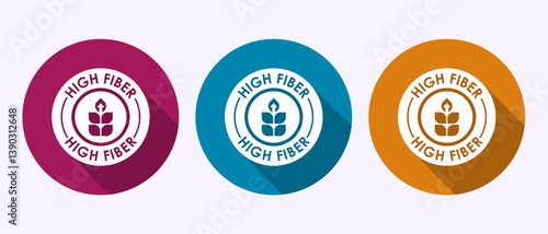 High fiber food icon design illustration. High fiber badge label vector in shadow button design