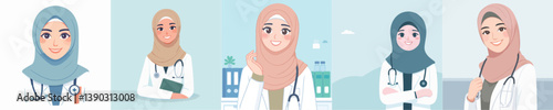 beautiful hijab female doctor vector