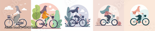 hijab woman vector riding a bicycle