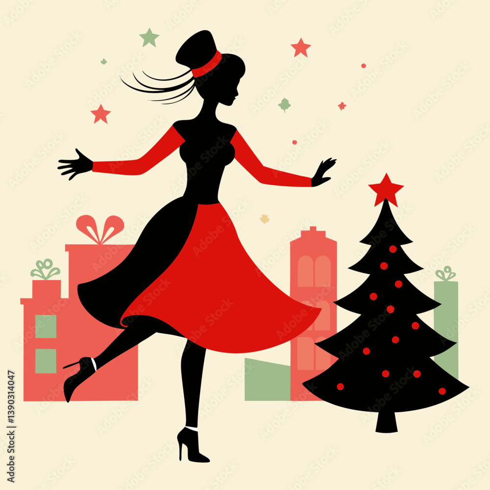 Silhouette vector of a girl dancing at Christmas Silhouette vector of a girl dancing at Christmas