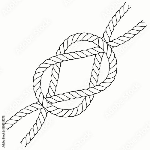 Illustration of a complex rope knot in black and white line