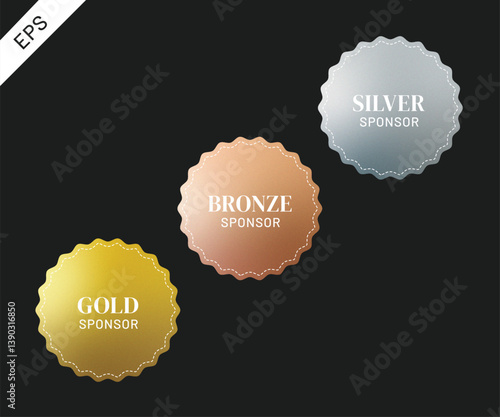  Silver, Gold, Bronze Sponsor Badges, Vector Illustration	
