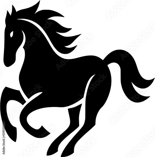 Elegant Black Silhouette of Galloping Horse - Vector Illustration