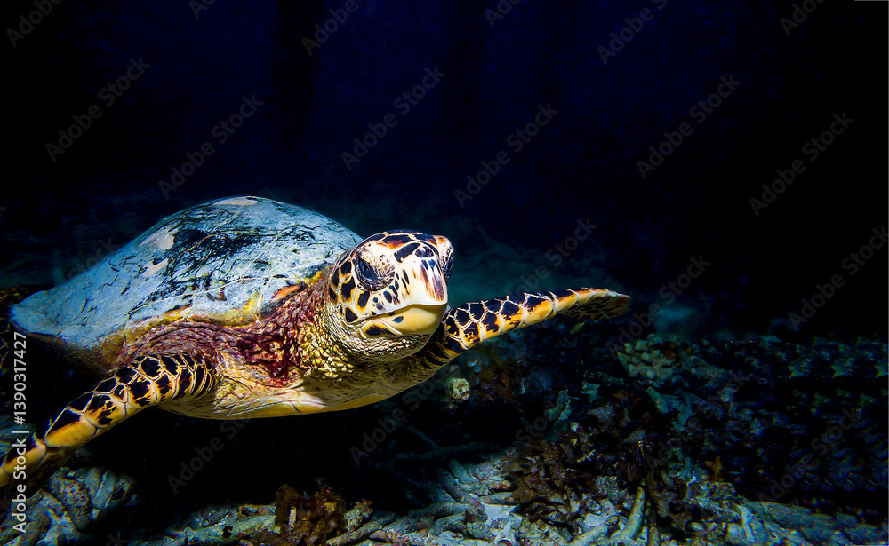 sea turtle swimming in water