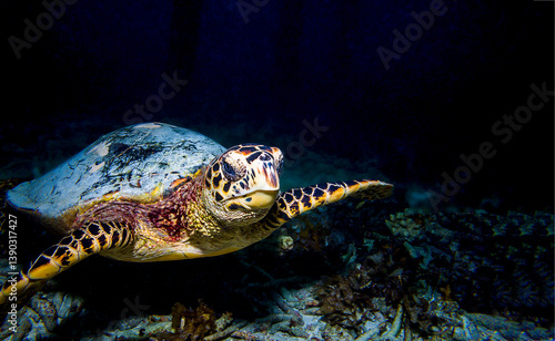 Obraz na płótnie sea turtle swimming in water w salonie
