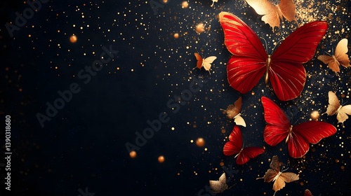 Red and golden butterflies against a dark background.
