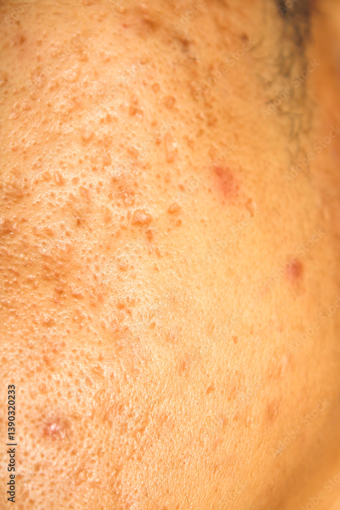 Fototapeta premium Close-Up of Human Skin Showing Acne and Pore Variations