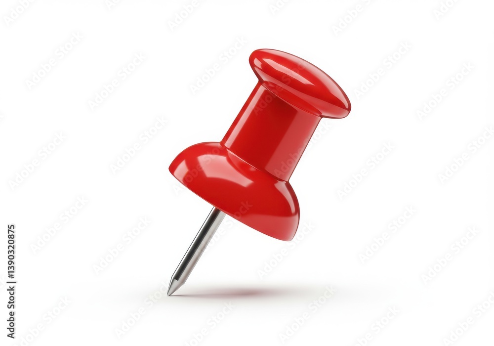 A close up shot of a single red push pin with a silver point isolated on white background A close up shot of a single red push pin with a silver point isolated on white background