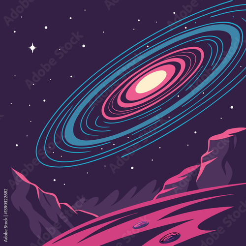Galaxy view from a planet surface with stars in the sky