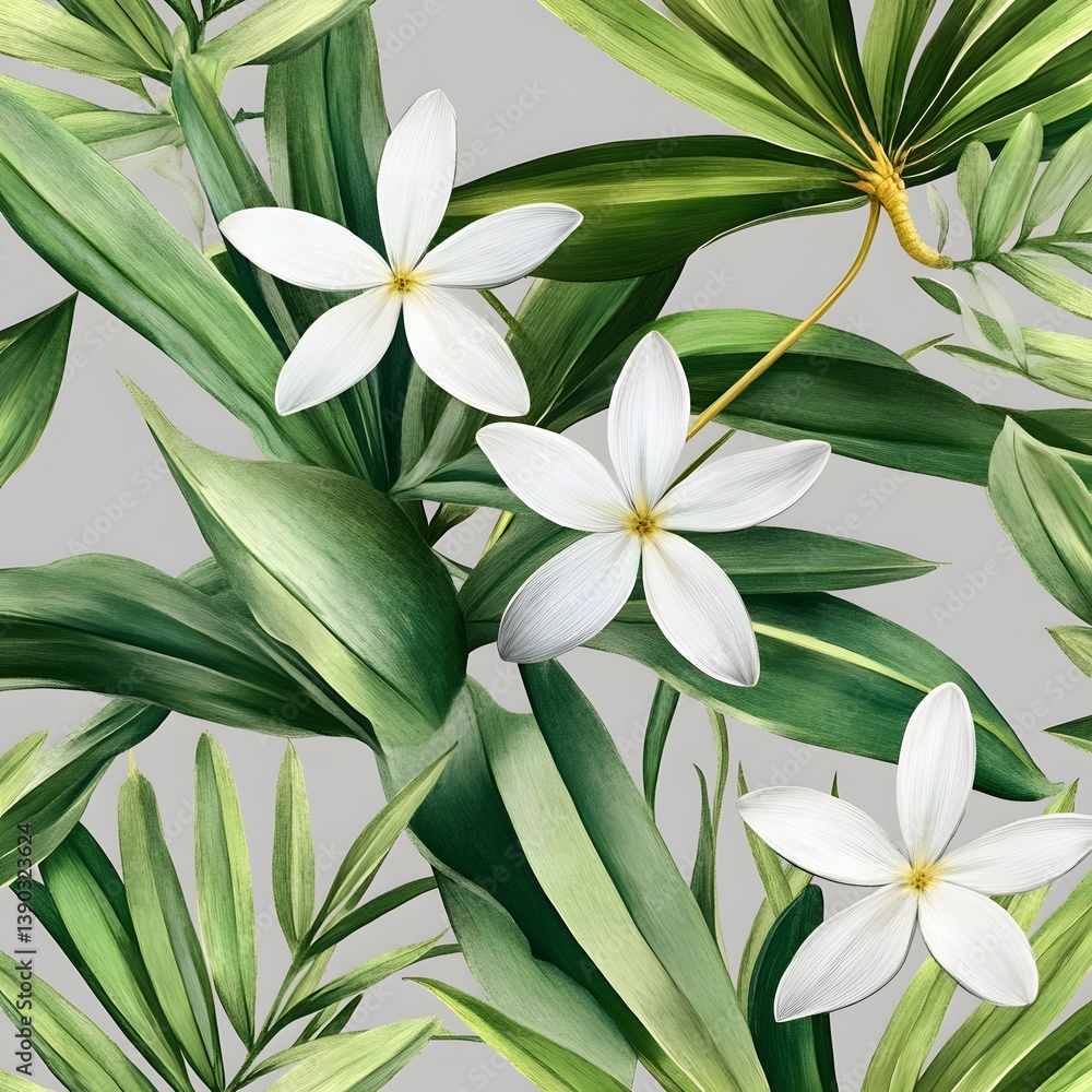 Obraz premium Elegant Tropical Floral Seamless Pattern Botanical Illustration