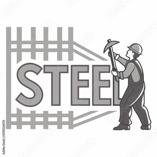 Illustration of a steelworker with the word steel behind
