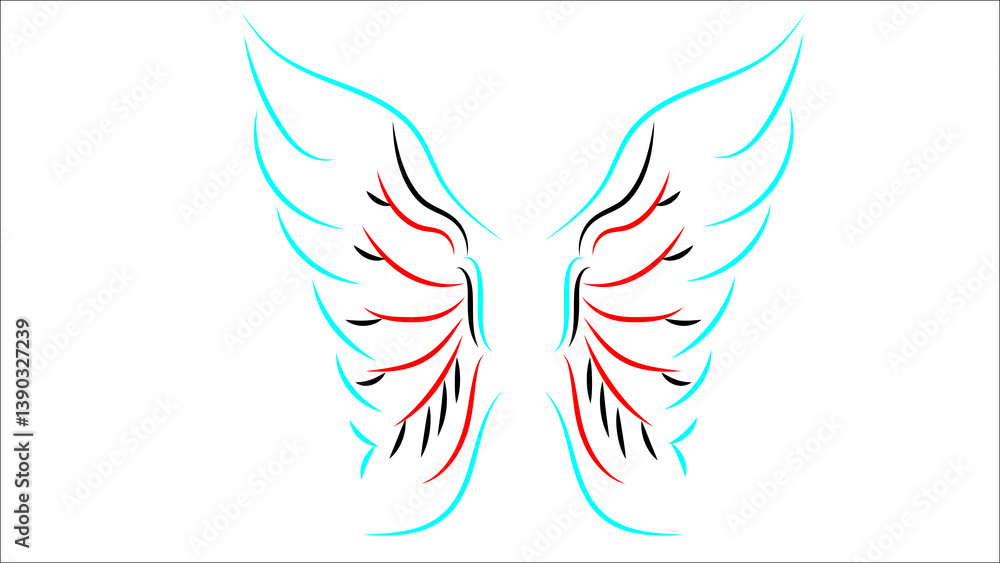Fototapeta premium Butterfly or Angel Wings Illustration on White Background: Elegant and High-Quality Vector Art for Fantasy, Spiritual, Fashion, and Decorative Design Projects