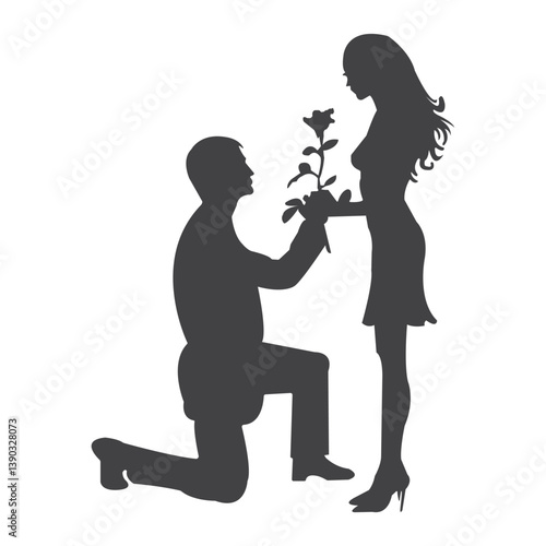 Couple Silhouette Clipart – Man Proposing with Flower for Love Designs