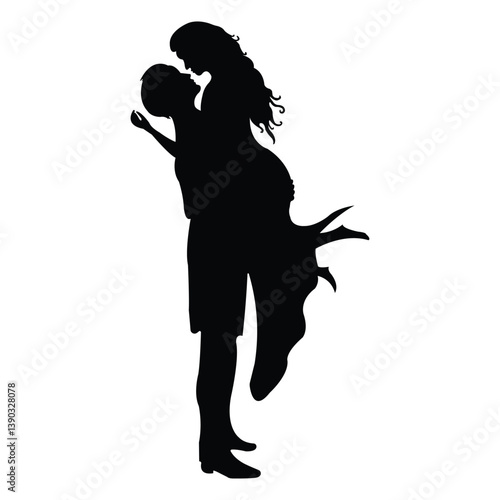  Couple Hug Silhouette Clipart – Man Lifting Woman PNG for Love & Wedding Designs