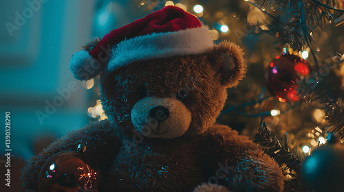 Wallpaper Mural Warm Christmas Glow with Teddy and Tree Lights Torontodigital.ca