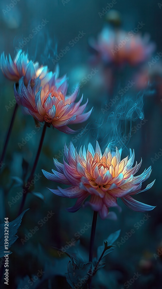 Portrait Photography of flowers that are beginning to fade into smoke, colorful, surreal, nature photography, cinematic. Portrait Photography of flowers that are beginning to fade into smoke, colorful, surreal, nature photography, cinematic.