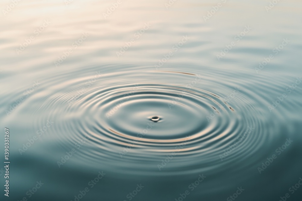 Gentle ripples spreading across tranquil water surface, reflecti Gentle ripples spreading across tranquil water surface, reflecti