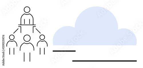 Team hierarchy portrayed alongside a cloud symbol, representing connectivity, remote work, and collaboration. Ideal for teamwork, leadership, digital workflows, cloud systems, connectivity