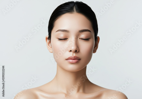 目を閉じて美と癒しを感じる美しく若い女性