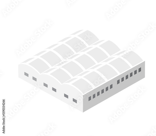 Isometric industrial building with roof windows representing modern architecture