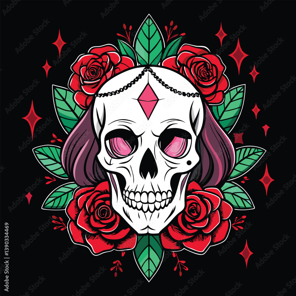 Skull with Rose and Crossbones Tattoo Design in Gothic Style. Skull with Rose and Crossbones Tattoo Design in Gothic Style.