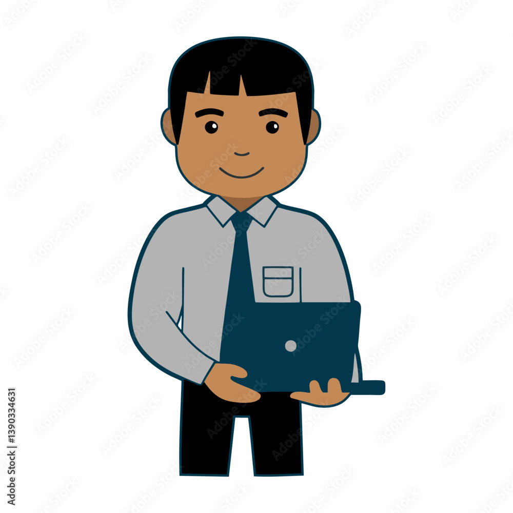 simple flat illustration of office man carrying laptop simple flat illustration of office man carrying laptop