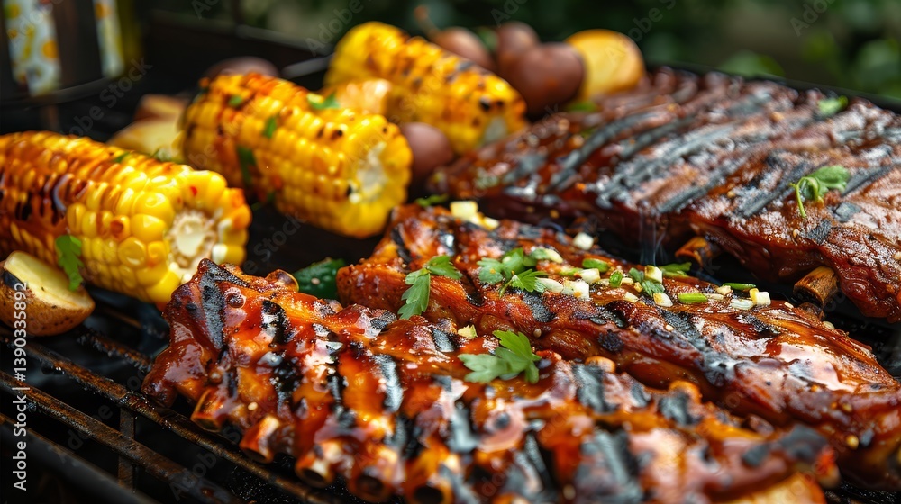 Delicious BBQ Ribs and Corn on the Cob - Succulent BBQ ribs and grilled corn on the cob, a perfect summer feast Delicious BBQ Ribs and Corn on the Cob - Succulent BBQ ribs and grilled corn on the cob, a perfect summer feast